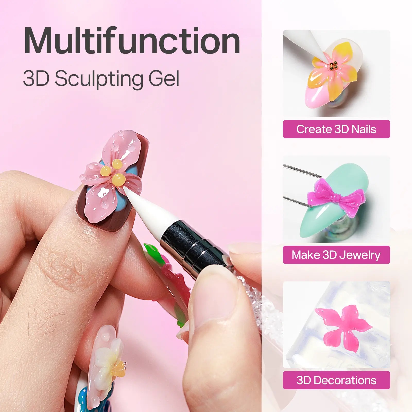 [Pre-Orde] MIZHSE 3D Nail Art Gel Kit – Multi-Color Set for Flowers, Charms & Creative Designs | Non-Sticky Builder Gel