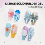 MIZHSE Solid Builder Gel Kit 2PCS 60G – Clear & White 3D Flower Sculpting Nail Gel with Chrome Powder for 3D Nail Art & Extensions