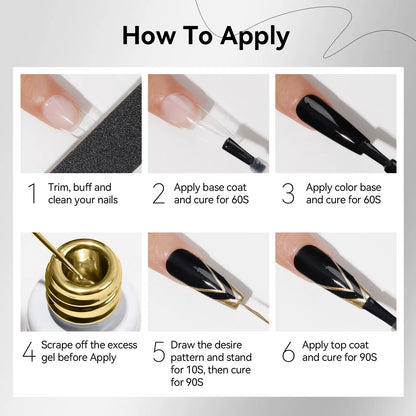 MIZHSE Gold and Silver Liquid Chrome Gel Liner Nail Art 3D Mirror Gel Paint 7ML, Metal Glossy Painting, Drawing Line Swirl, French Nail Design, Dotting Soak-Off Manicure Set