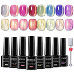 MIZHSE Cat Eye Gel Nail Polish, Dawn Cat Eye Effect Magnetic Gel Polish Set, 8 Colors Crystal Jelly Pink Red Green Purple Nail Gel with Magnet Stick Soak off Nail Art Gift for Women Acrylic Daily