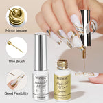 MIZHSE Gold and Silver Liquid Chrome Gel Liner Nail Art 3D Mirror Gel Paint 7ML, Metal Glossy Painting, Drawing Line Swirl, French Nail Design, Dotting Soak-Off Manicure Set