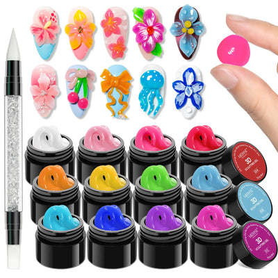 [Pre-Orde] MIZHSE 3D Nail Art Gel Kit – Multi-Color Set for Flowers, Charms & Creative Designs | Non-Sticky Builder Gel