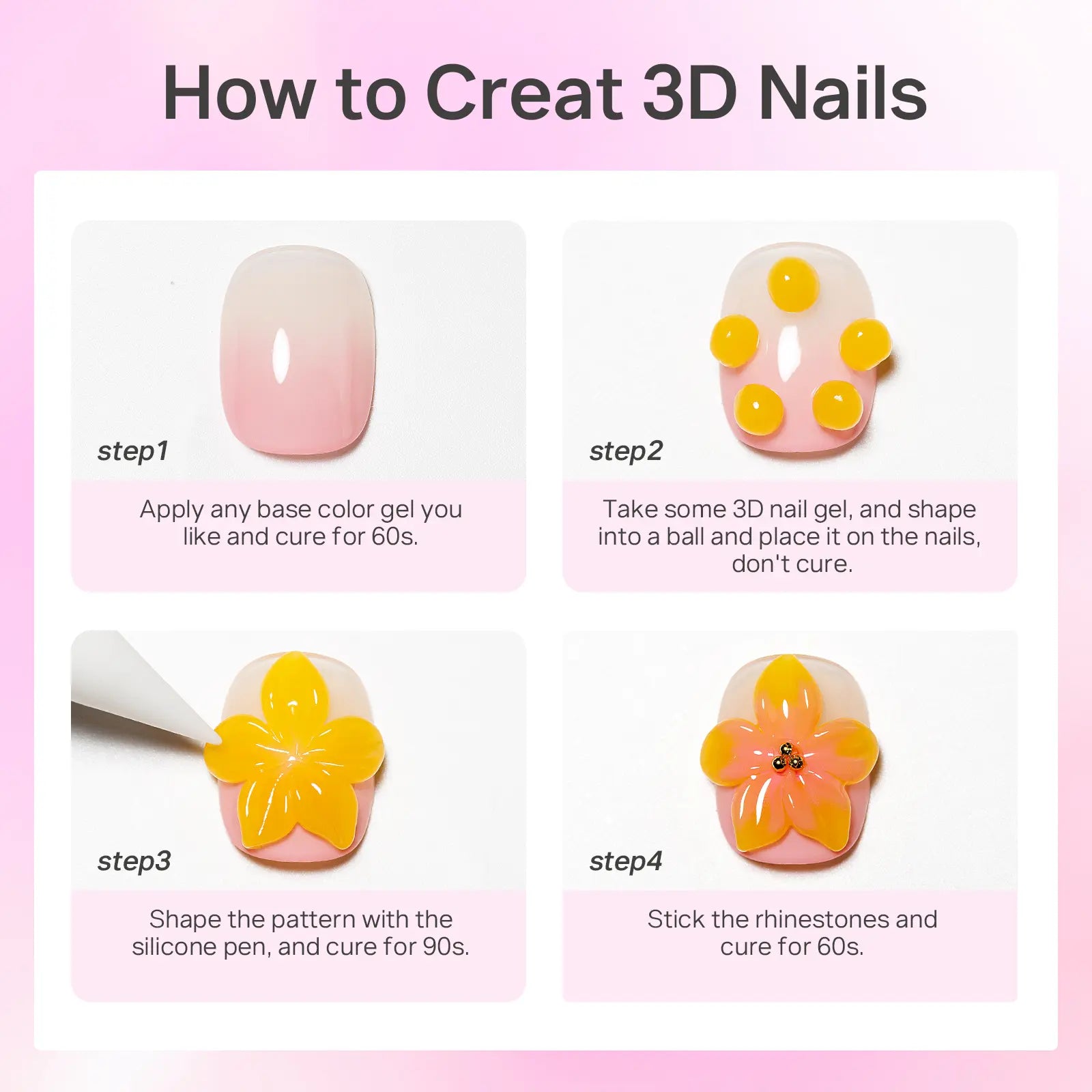 [Pre-Orde] MIZHSE 3D Nail Art Gel Kit – Multi-Color Set for Flowers, Charms & Creative Designs | Non-Sticky Builder Gel