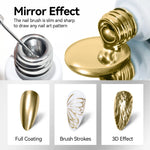 MIZHSE Gold and Silver Liquid Chrome Gel Liner Nail Art 3D Mirror Gel Paint 7ML, Metal Glossy Painting, Drawing Line Swirl, French Nail Design, Dotting Soak-Off Manicure Set