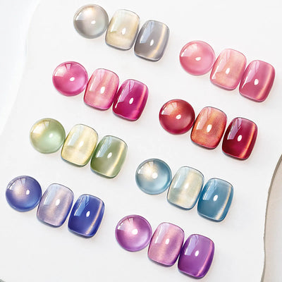 MIZHSE Cat Eye Gel Nail Polish, Dawn Cat Eye Effect Magnetic Gel Polish Set, 8 Colors Crystal Jelly Pink Red Green Purple Nail Gel with Magnet Stick Soak off Nail Art Gift for Women Acrylic Daily
