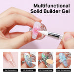 MIZHSE Solid Builder Gel Kit 2PCS 60G – Clear & White 3D Flower Sculpting Nail Gel with Chrome Powder for 3D Nail Art & Extensions