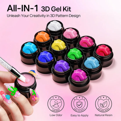 [Pre-Orde] MIZHSE 3D Nail Art Gel Kit – Multi-Color Set for Flowers, Charms & Creative Designs | Non-Sticky Builder Gel