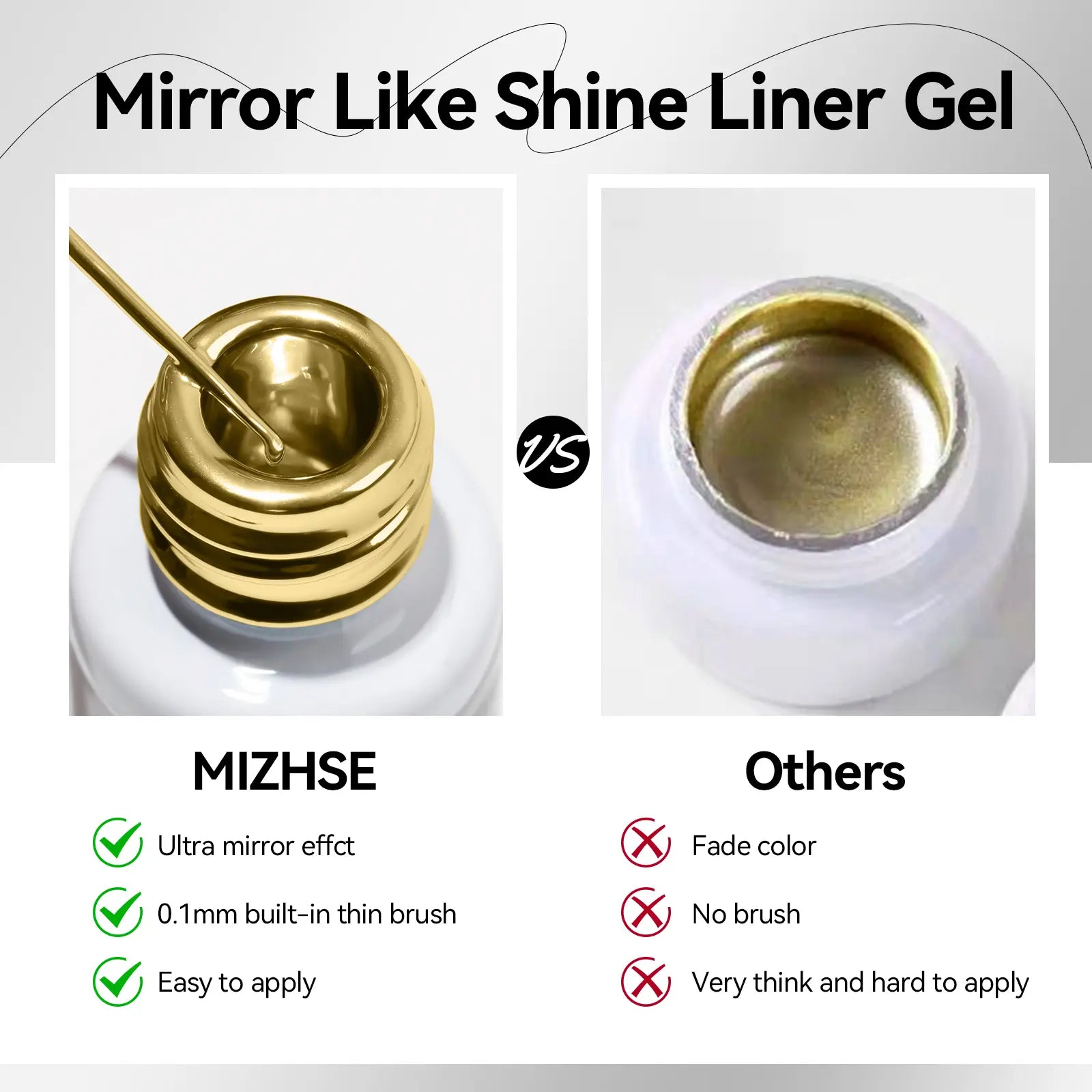 MIZHSE Gold and Silver Liquid Chrome Gel Liner Nail Art 3D Mirror Gel Paint 7ML, Metal Glossy Painting, Drawing Line Swirl, French Nail Design, Dotting Soak-Off Manicure Set